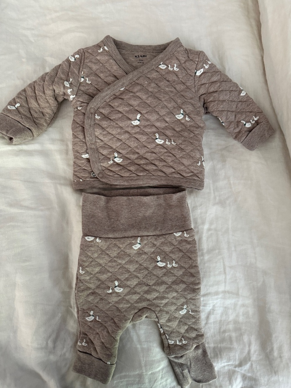 Kiabi Taupe Quilted Baby Set with ducks Print